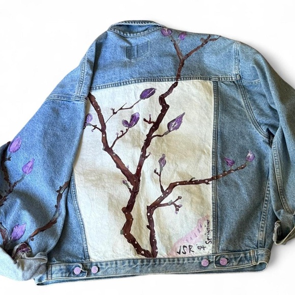 Hand-painted Spring time Jean Jacket - Picture 3 of 3